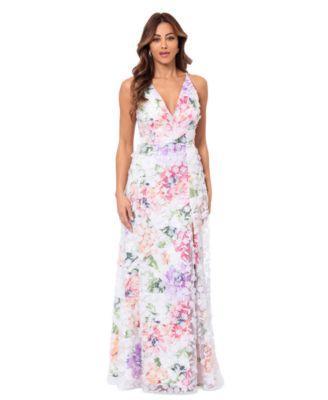 Xscape Womens 3D-Applique Floral-Print Gown - White/Pink Product Image