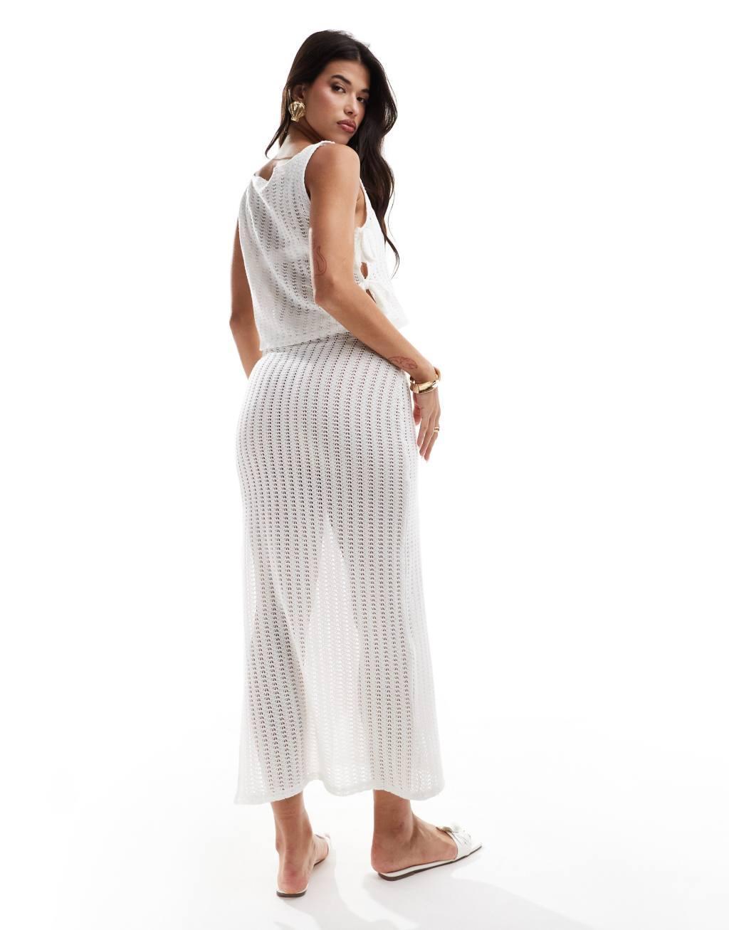 Miss Selfridge beach maxi skirt with slit in crochet Product Image