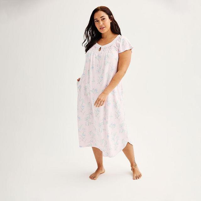 Plus Size Miss Elaine Essentials Cottonessa Long Floral Print Nightgown, Womens Product Image