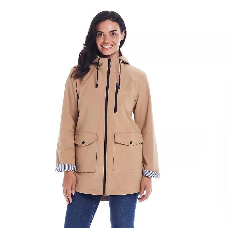 Womens Weathercast Lightweight Hooded Rain Slicker Coat Product Image