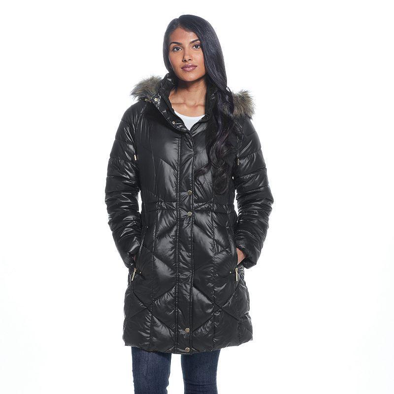 Plus Size Weathercast Faux-Fur Hood Quilted Puffer Coat, Womens Product Image