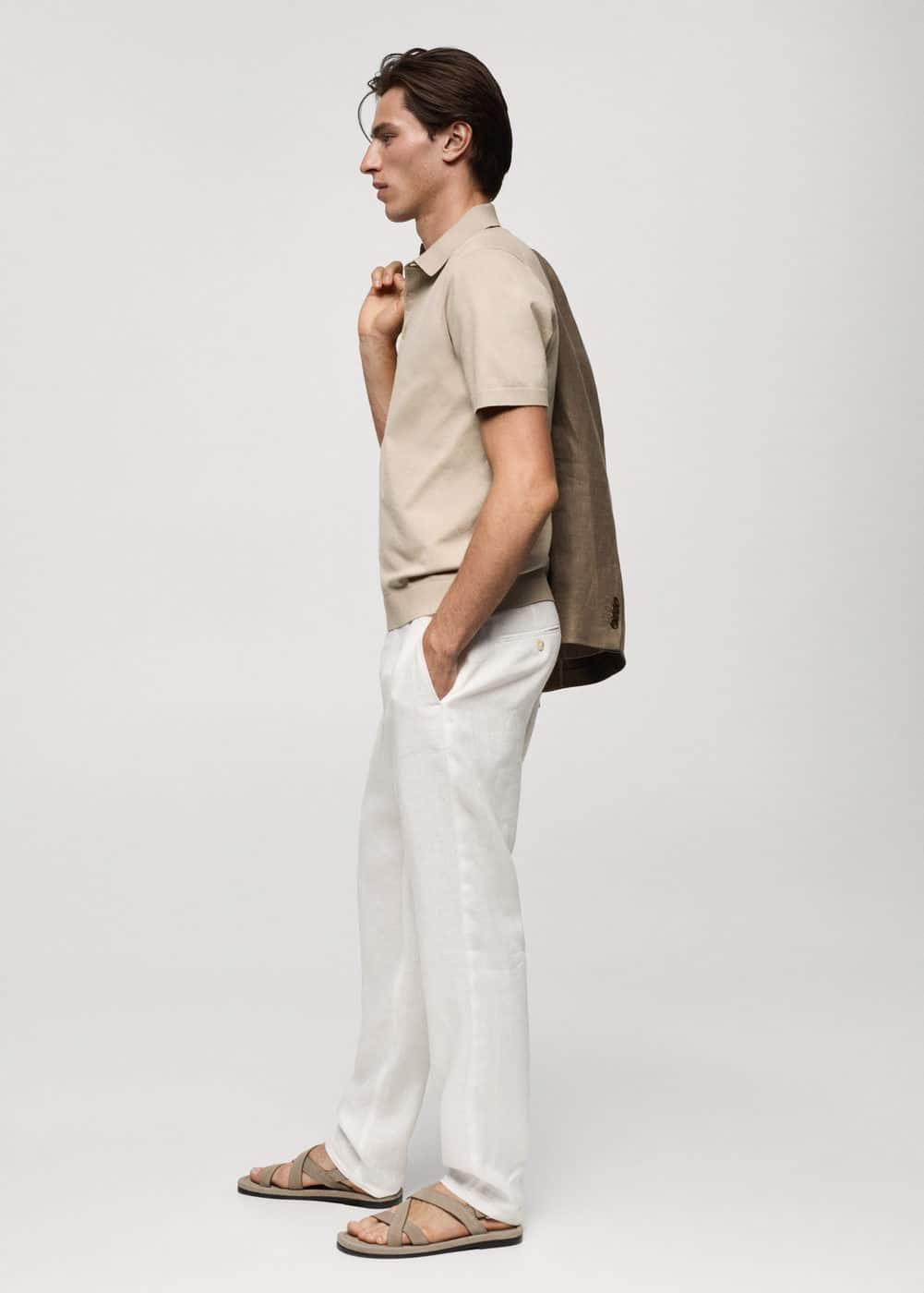 MANGO MAN - Fine-knit polo shirt beigeMen Product Image