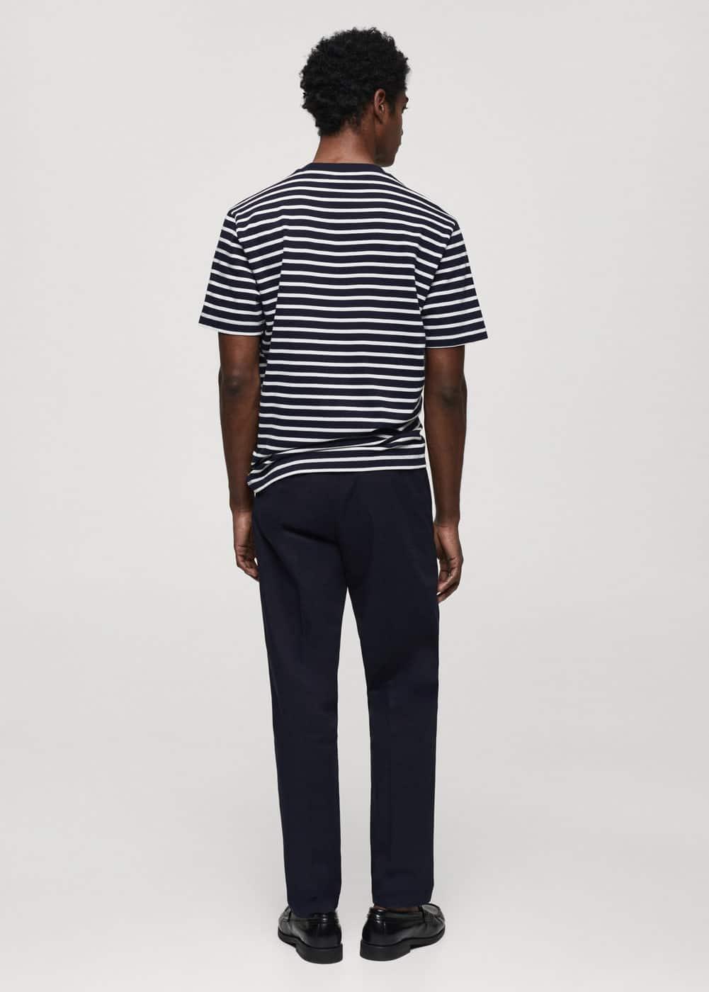 MANGO MAN - Striped cotton T-shirt dark navyMen Product Image