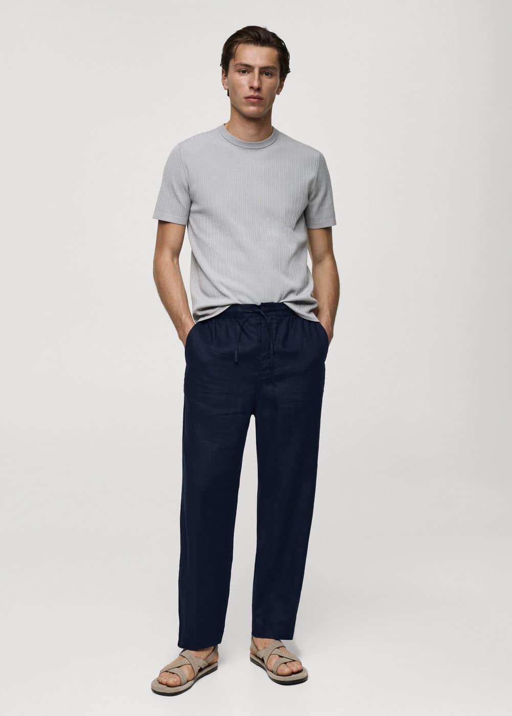 MANGO MAN - 100% linen pants with drawstring navyMen Product Image