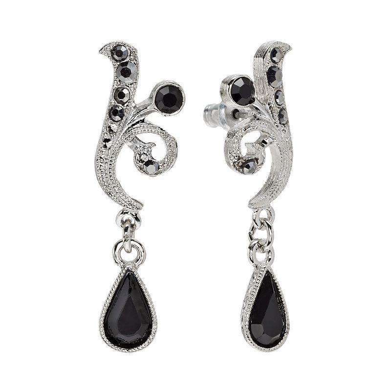 1928 Silver Tone Simulated Crystal Drop Earrings, Womens, Black Product Image