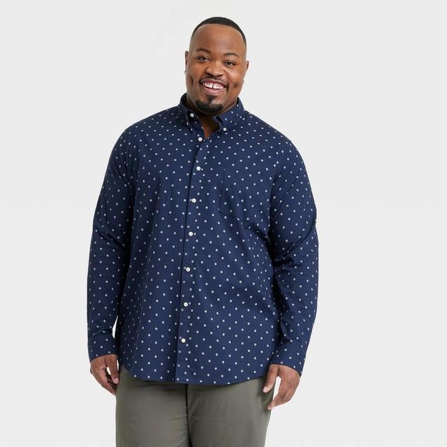 Mens Big & Tall Floral Print Long Sleeve Slim Fit Button-Down Shirt - Goodfellow & Co Navy Blue LT Product Image