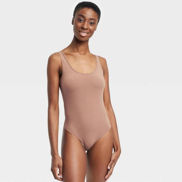 Womens Cotton Stretch Tank Bodysuit - Auden Brown M Product Image