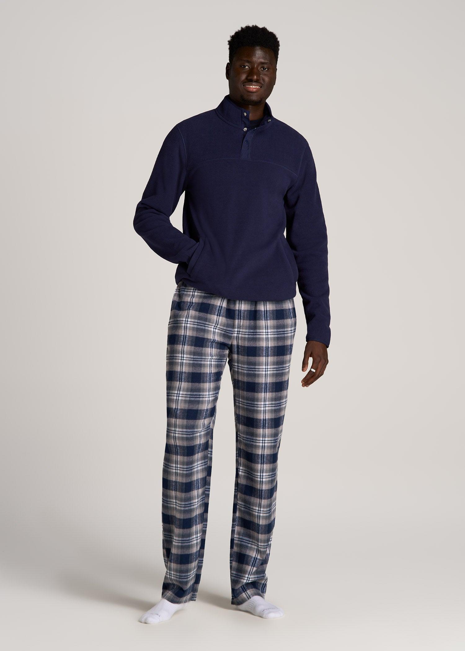 Plaid Pajama Pants for Tall Men in Navy and Grey Plaid Male Product Image