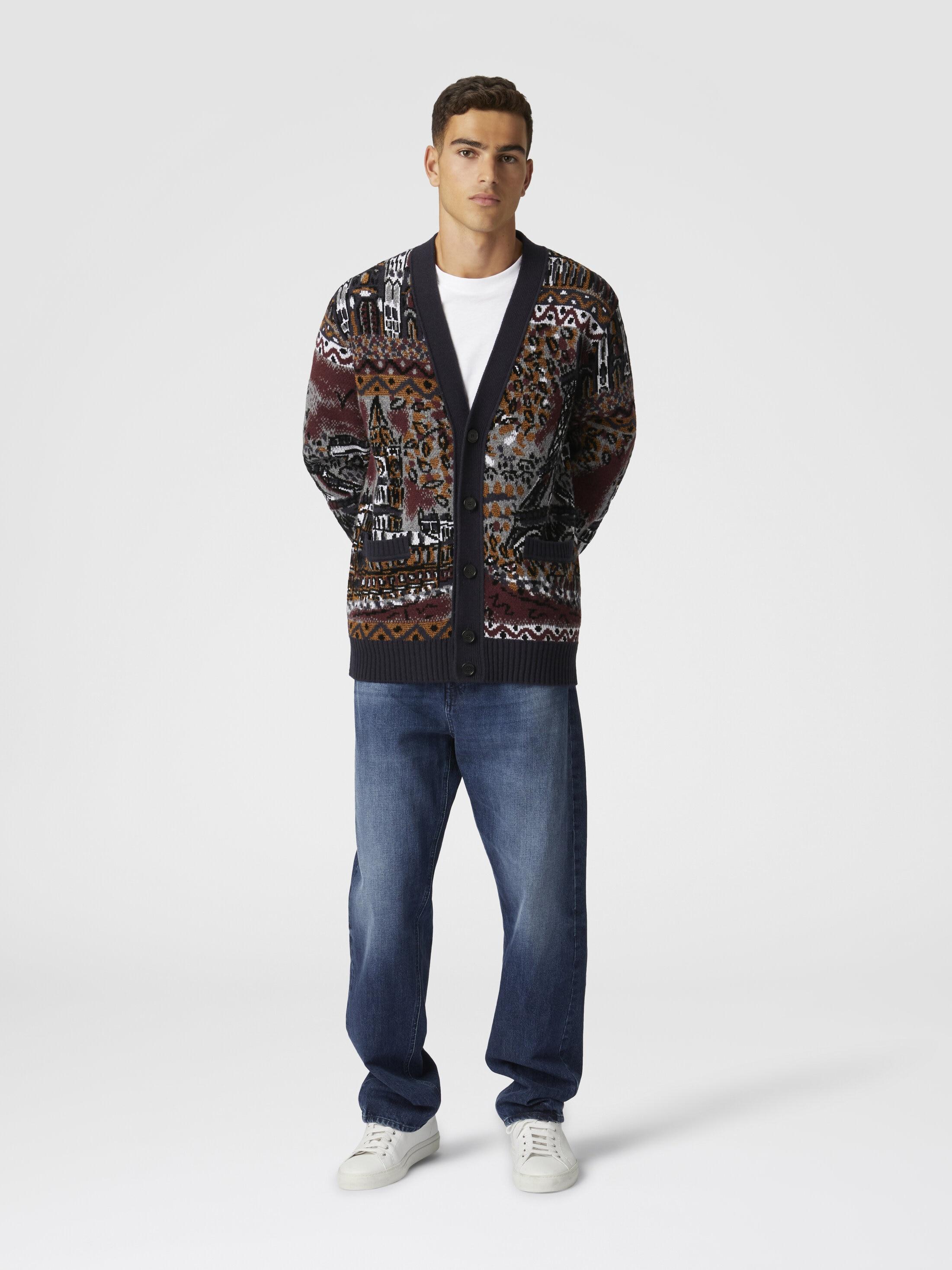 Jacquard wool-blend cardigan with postcard motif Product Image