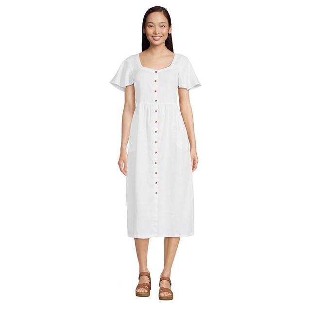 Petite Lands End Linen Sweetheart Button Front Midi Dress, Womens Product Image