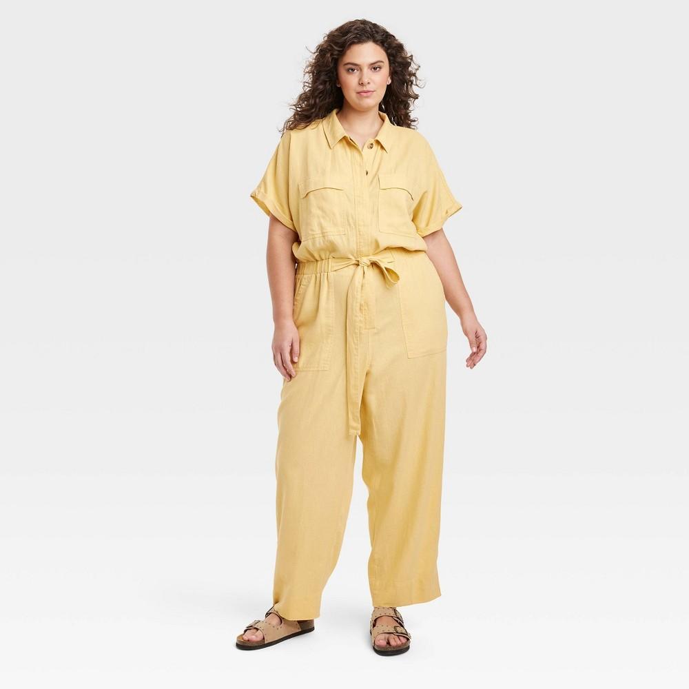 Womens Short Sleeve Linen Boilersuit - Universal Thread Yellow 17 Product Image