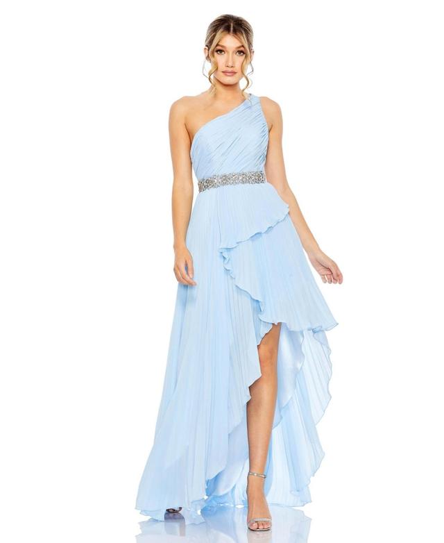 Mac Duggal Ruffle Pleated One-Shoulder High-Low Gown Product Image