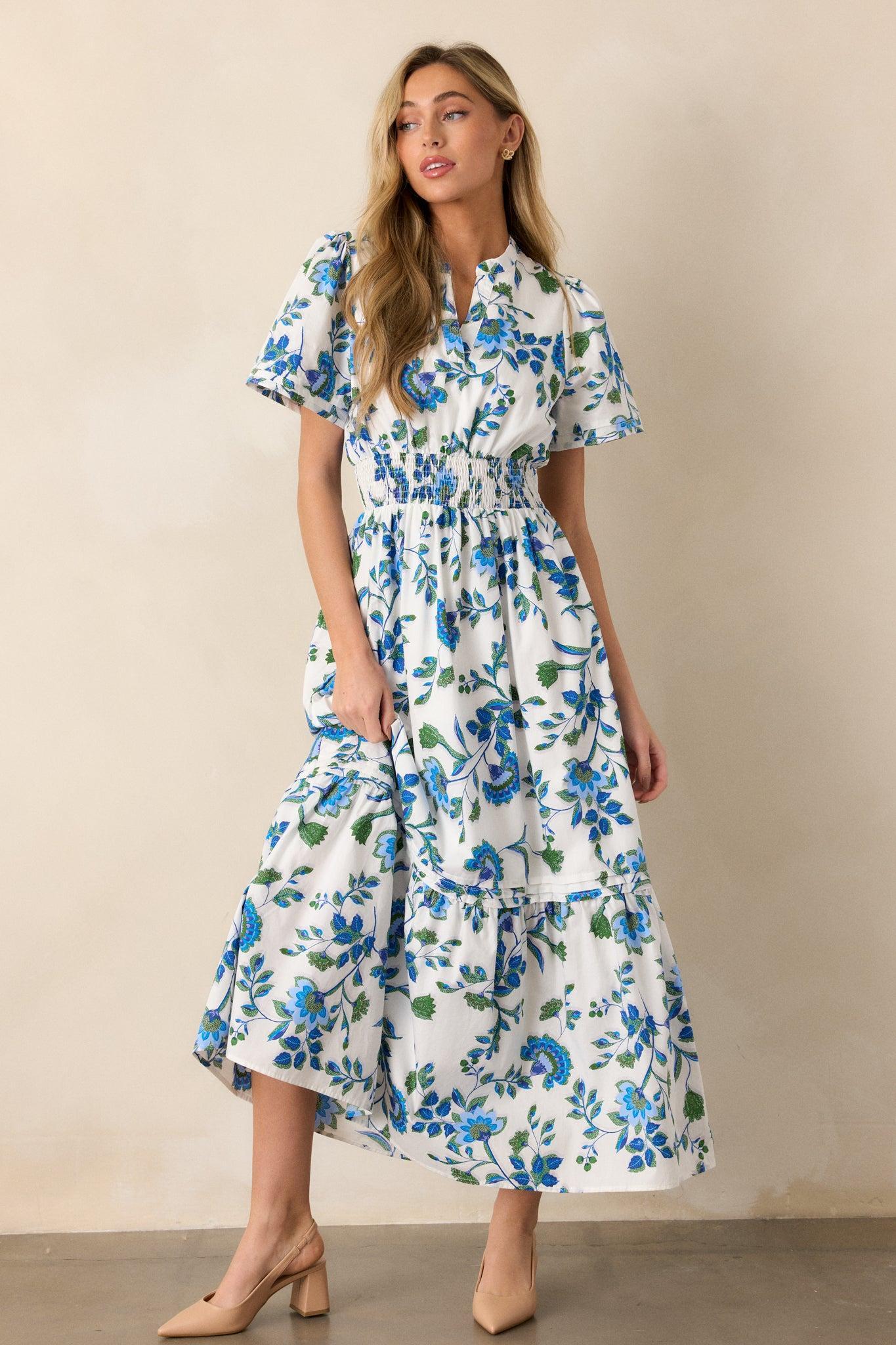 Only Bliss 100% Cotton Blue Floral Maxi Shirt Dress Product Image