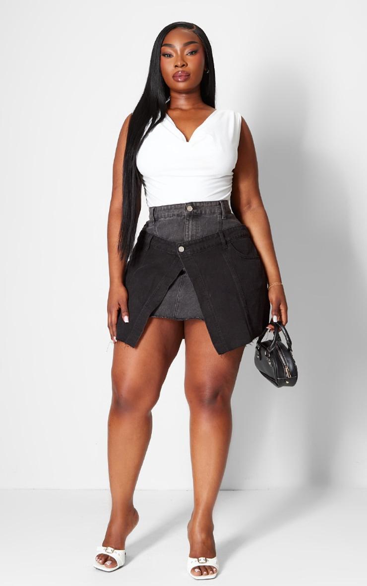 Plus Washed Black Deconstructed Panel Denim Mini Skirt Product Image