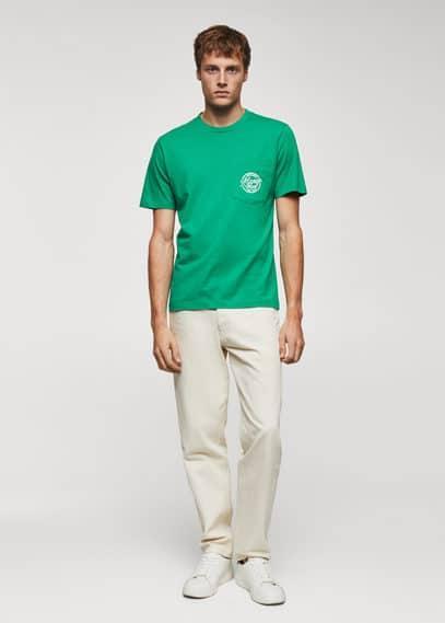 MANGO MAN - 100% cotton t-shirt with logo emerald greenMen Product Image