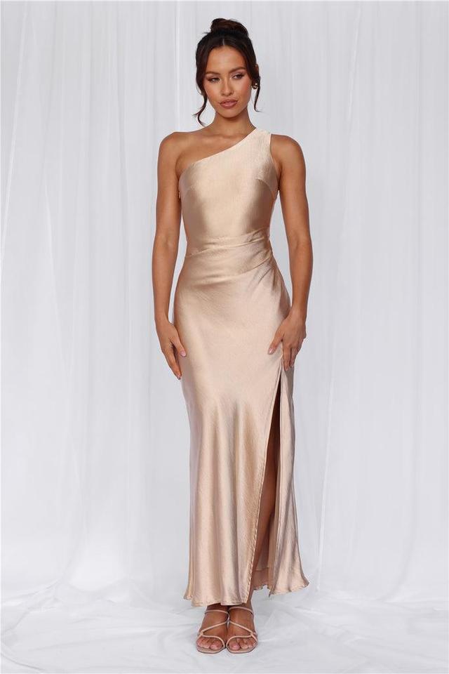 HELLO MOLLY The Aurora One Shoulder Satin Maxi Dress Champagne Product Image