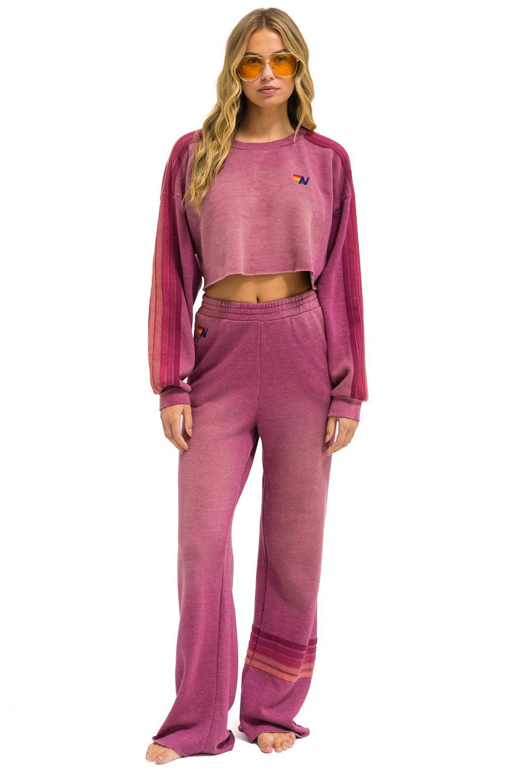 RUGBY STITCH WIDE LEG POCKET SWEATPANTS - FADED BERRY Female Product Image