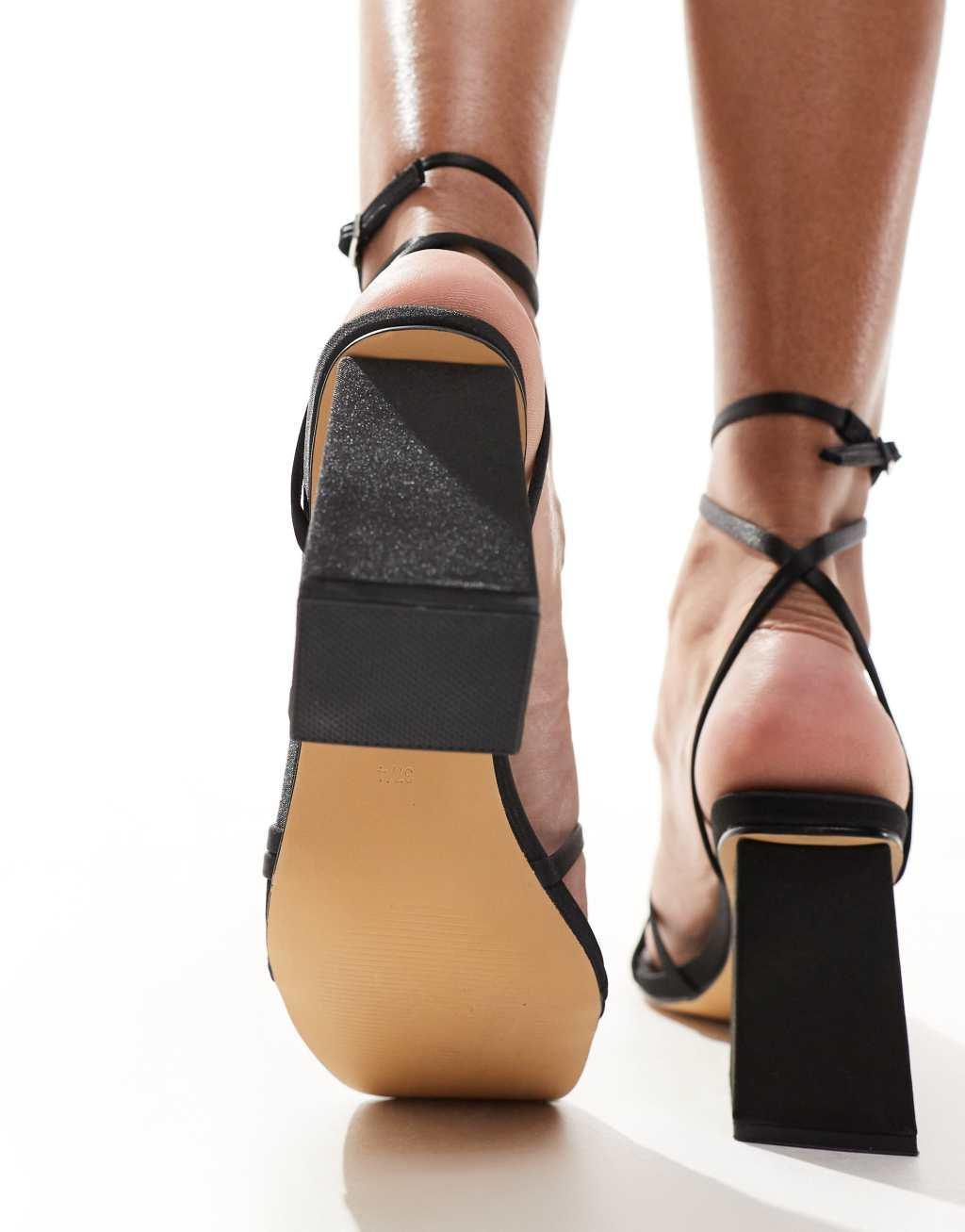 London Rebel Audrey wide fit block heel strappy sandal in black Product Image