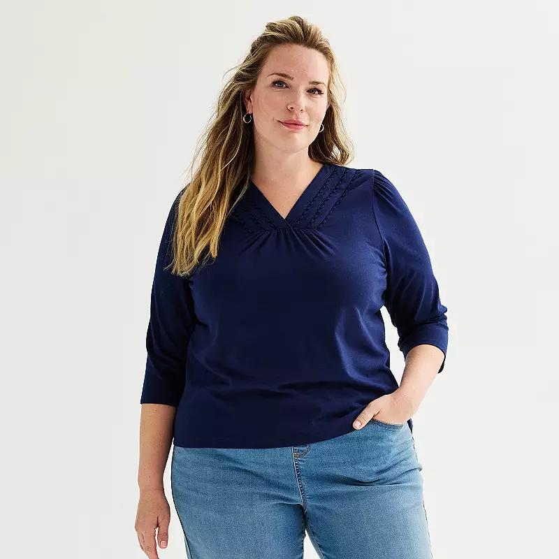 Plus Size Croft & Barrow V-Neck Scallop Top, Womens product image