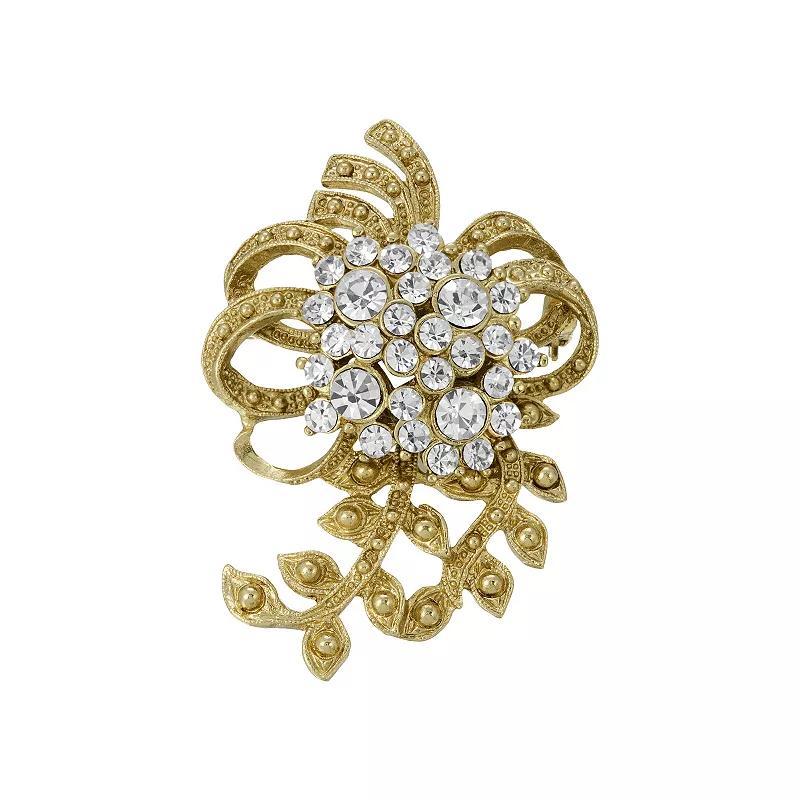 1928 Gold Tone Crystal Cluster Floral Vine Pin, Womens Product Image