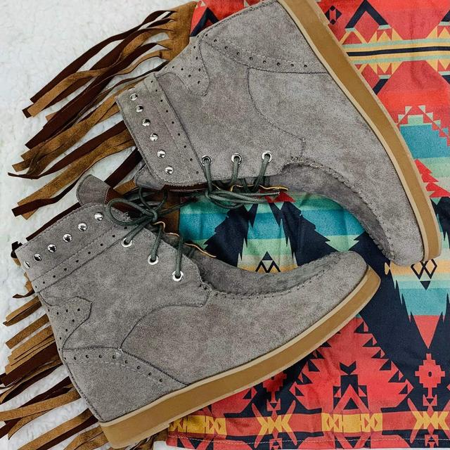 Grey Moccasin Wedge Bootie Product Image