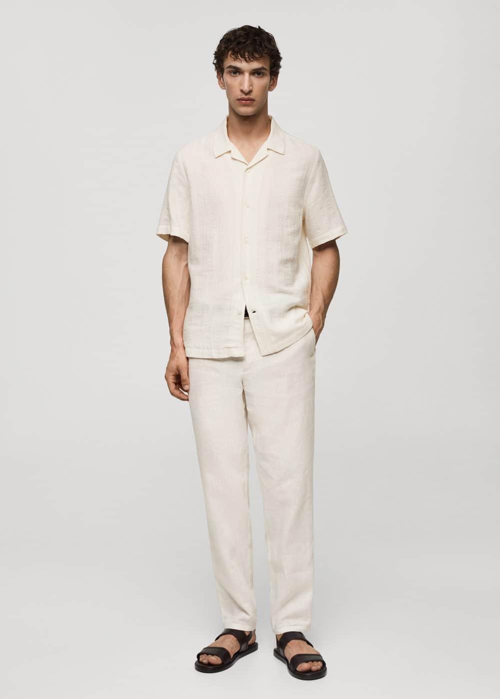 MANGO MAN - Regular fit seersucker cotton shirt off whiteMen Product Image