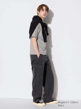 Mens Wide Fit Denim Cargo Pants Dark Gray 3XL UNIQLO US Product Image