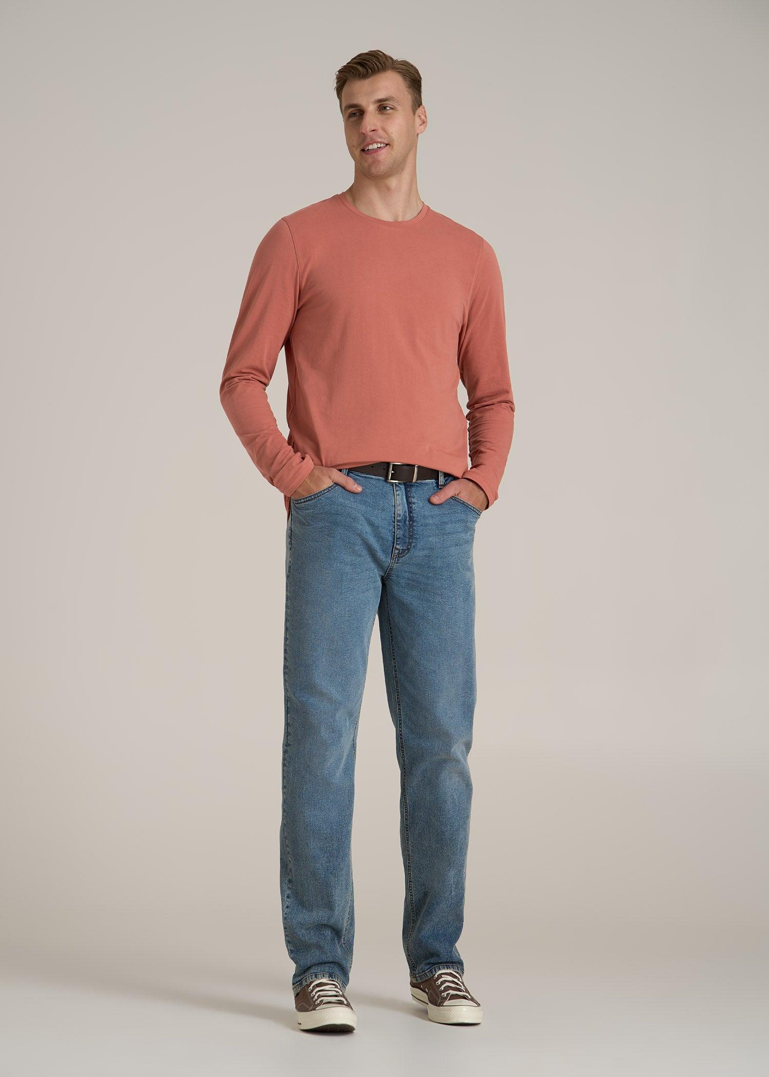 MODERN-FIT Stretch Cotton Long Sleeve Tall Men's Tee in Persimmon Product Image