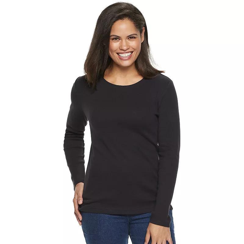 Petite Croft & Barrow Crewneck Long-Sleeve Tee, Womens Product Image