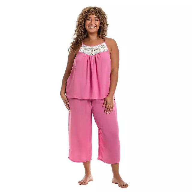 Plus Size Lilac+London Solid Pajama Cami Top and Pajama Crop Pant Set, Womens Product Image