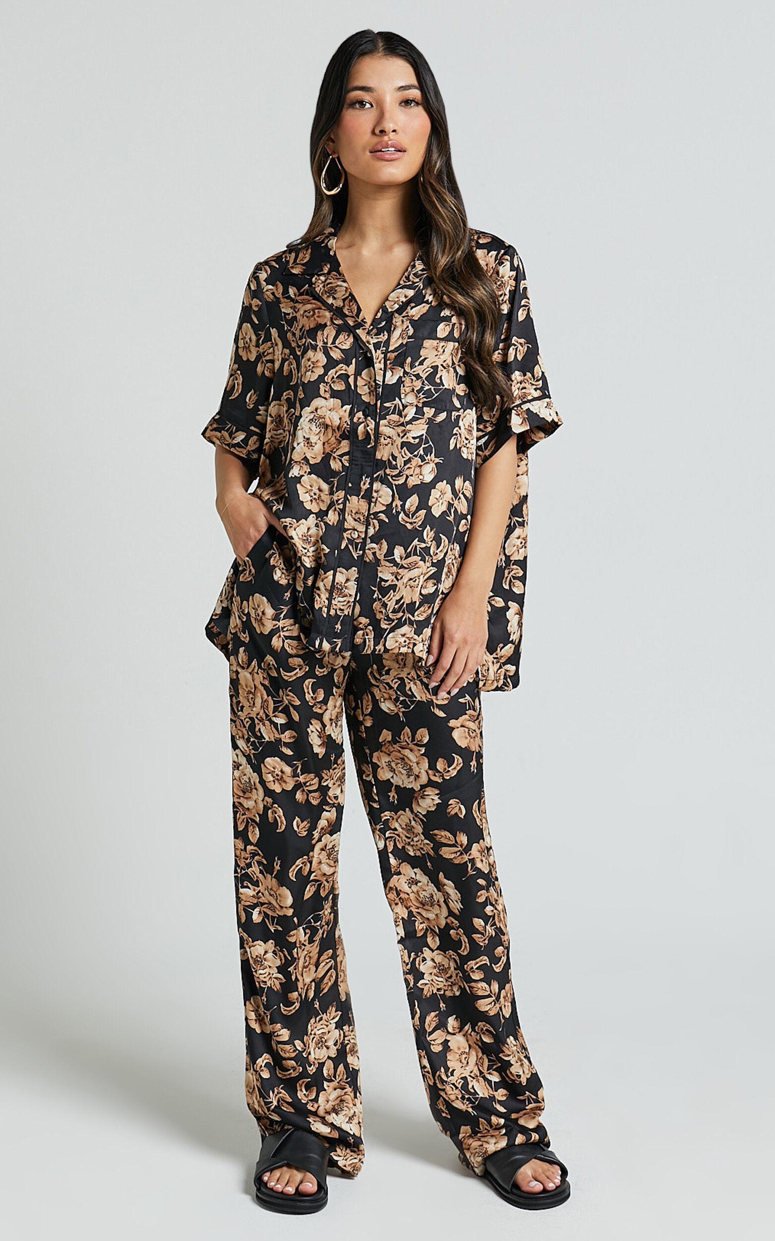 Laila Pants - High Waisted Wide Leg Pants in Black Floral Product Image