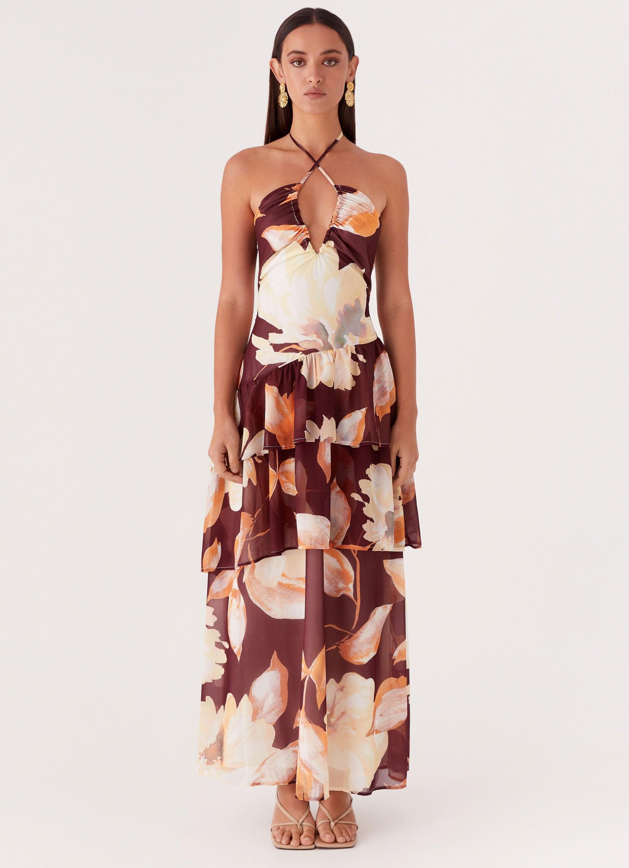 Sunset Chaser Maxi Dress - Brown Floral Product Image