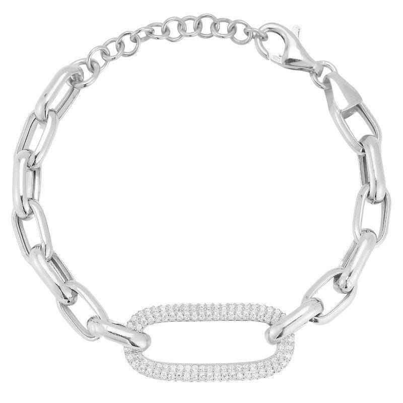 Sunkissed Sterling Sterling Silver Cubic Zirconia Pave Link Bracelet, Womens Silver Tone Product Image