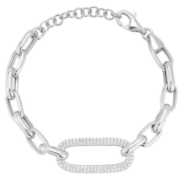 Sunkissed Sterling Sterling Silver Cubic Zirconia Pave Link Bracelet, Womens Silver Tone Product Image