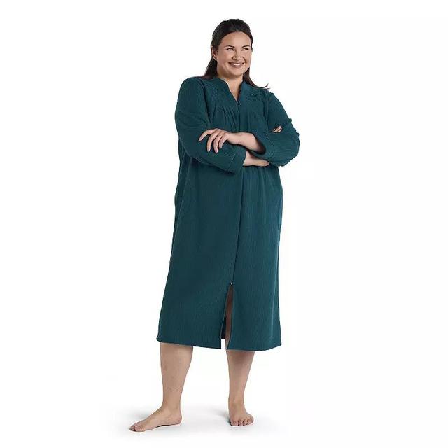 Plus Size Miss Elaine Essentials Brushed Back Terry Long Zip Robe, Womens Blue Product Image