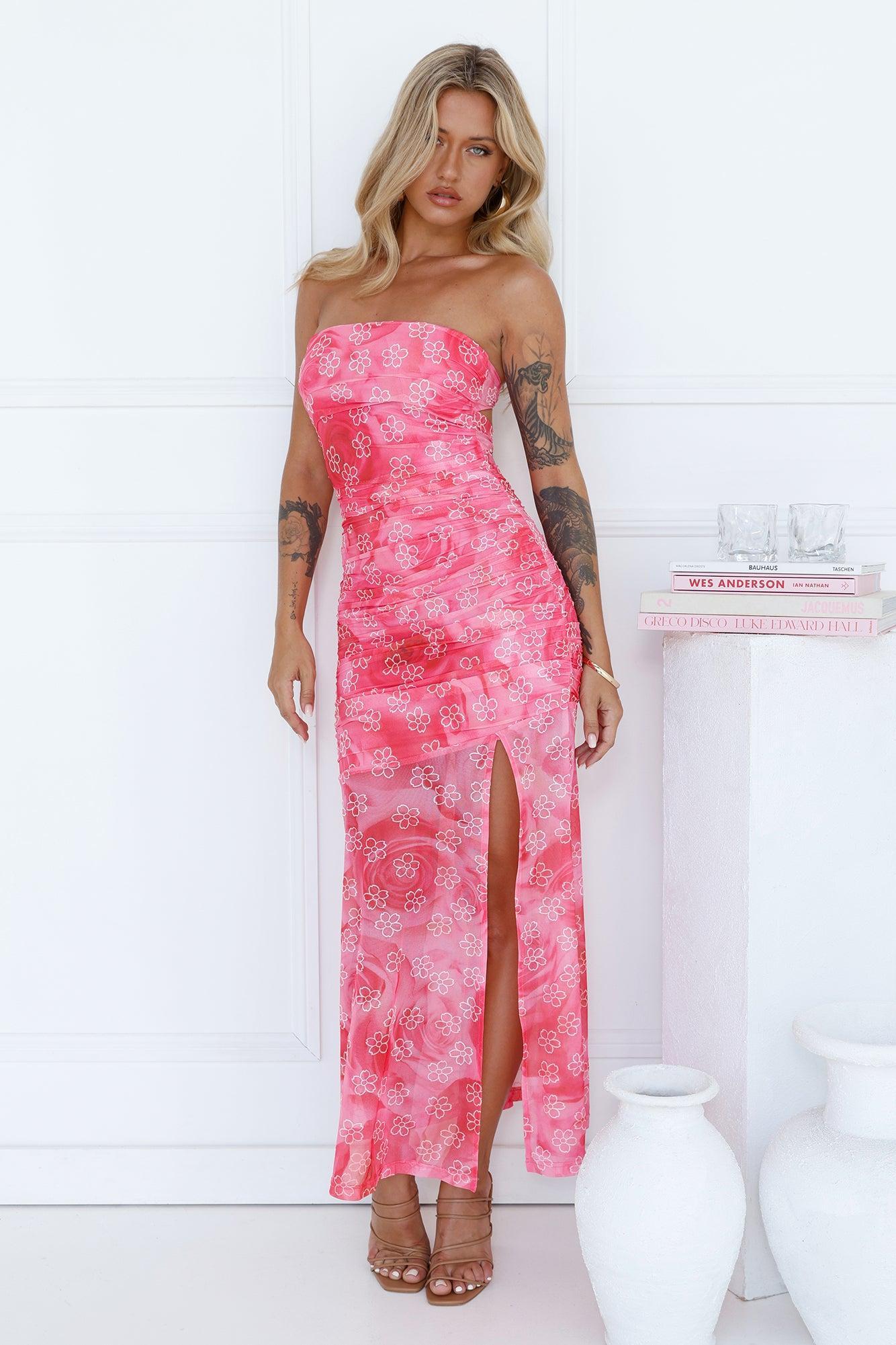 Frangipani Island Strapless Maxi Dress Pink Product Image