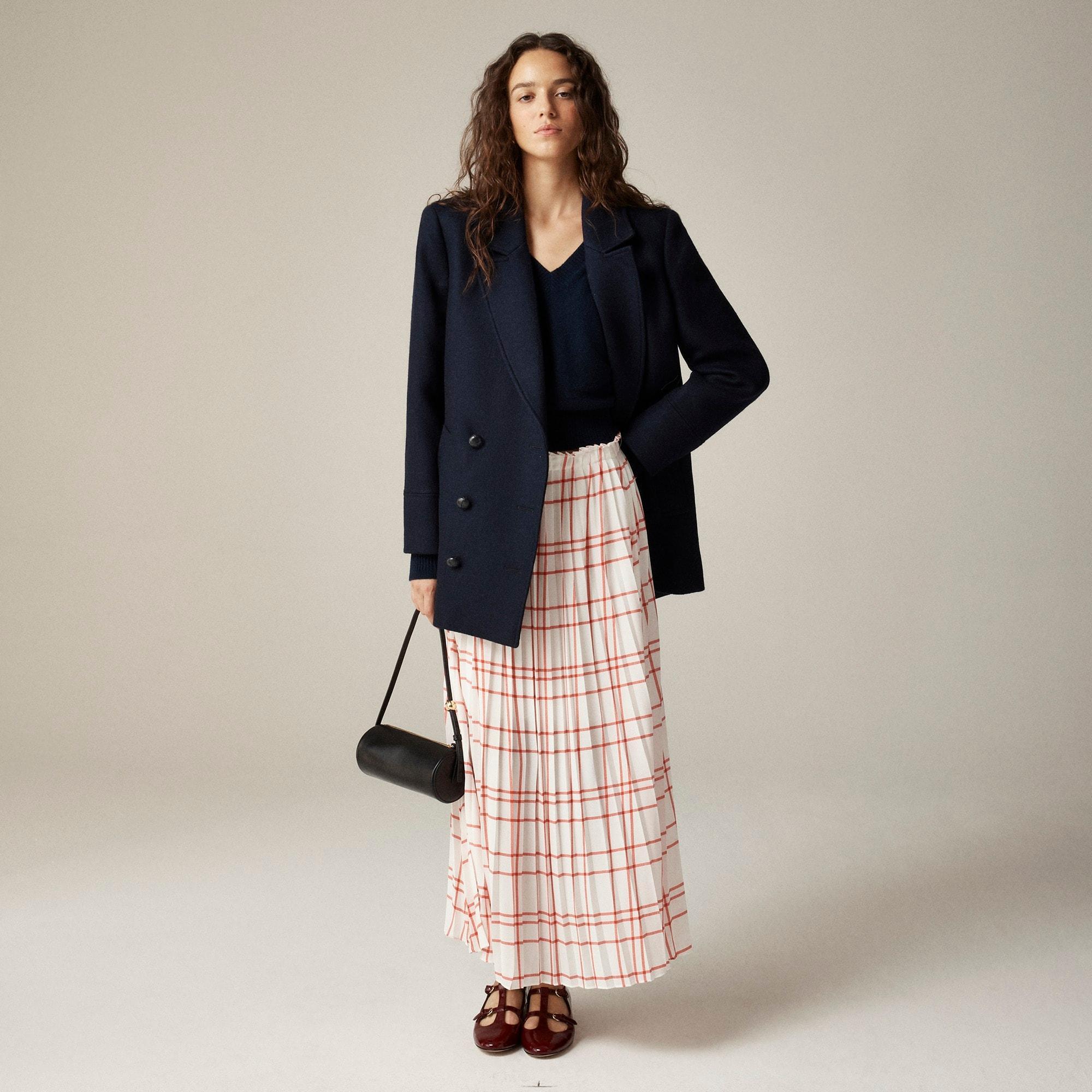 Pleated maxi skirt in plaid drapey georgette Product Image