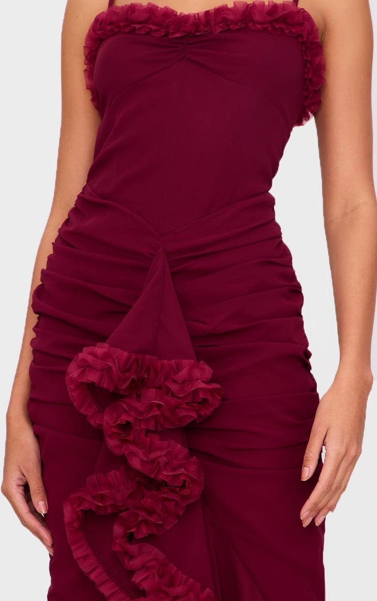 Burgundy Strappy Ruched Drape Detail Maxi Dress Product Image