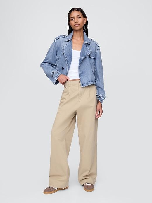 UltraSoft Cropped Denim Trench Jacket Product Image