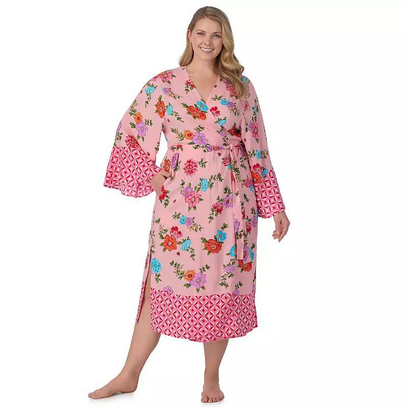 Plus Size Womens Beauty Sleep Social Woven Midi Robe Product Image