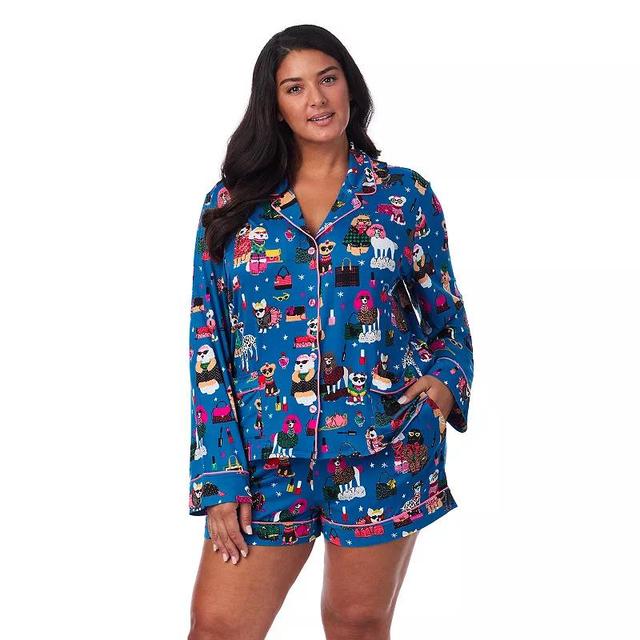 Plus Size Beauty Sleep Social Jersey Long Sleeve Notch Pajama Top & Pajama Boxers Set, Womens Product Image