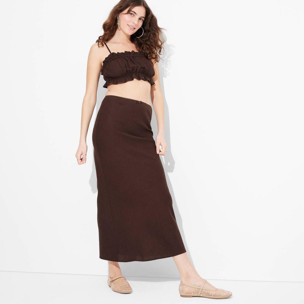 Womens Linen Bow-Front Maxi Skirt - Wild Fable Dark Brown L Product Image