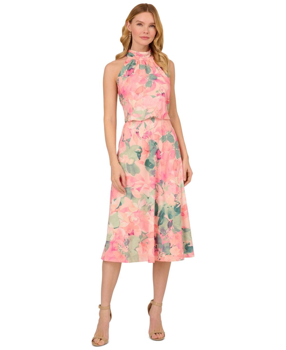 Women's Printed High-Neck Sleeveless Midi Dress Product Image