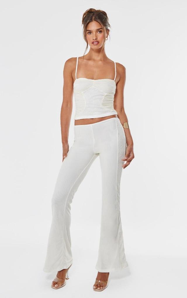 Cream Lace Mesh Panel Straight Leg Trousers Product Image