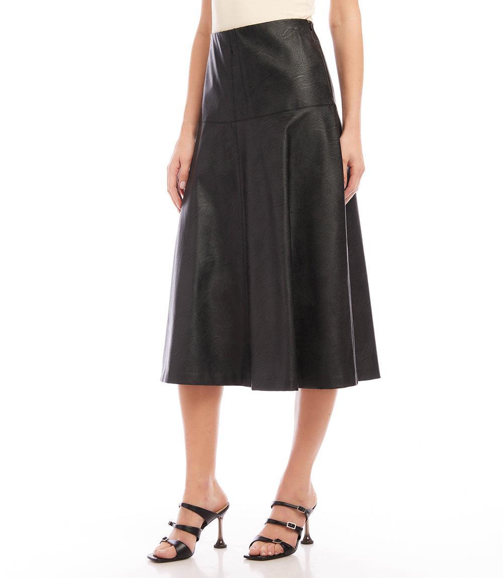Karen Kane Faux Leather A-Line Midi Skirt Product Image