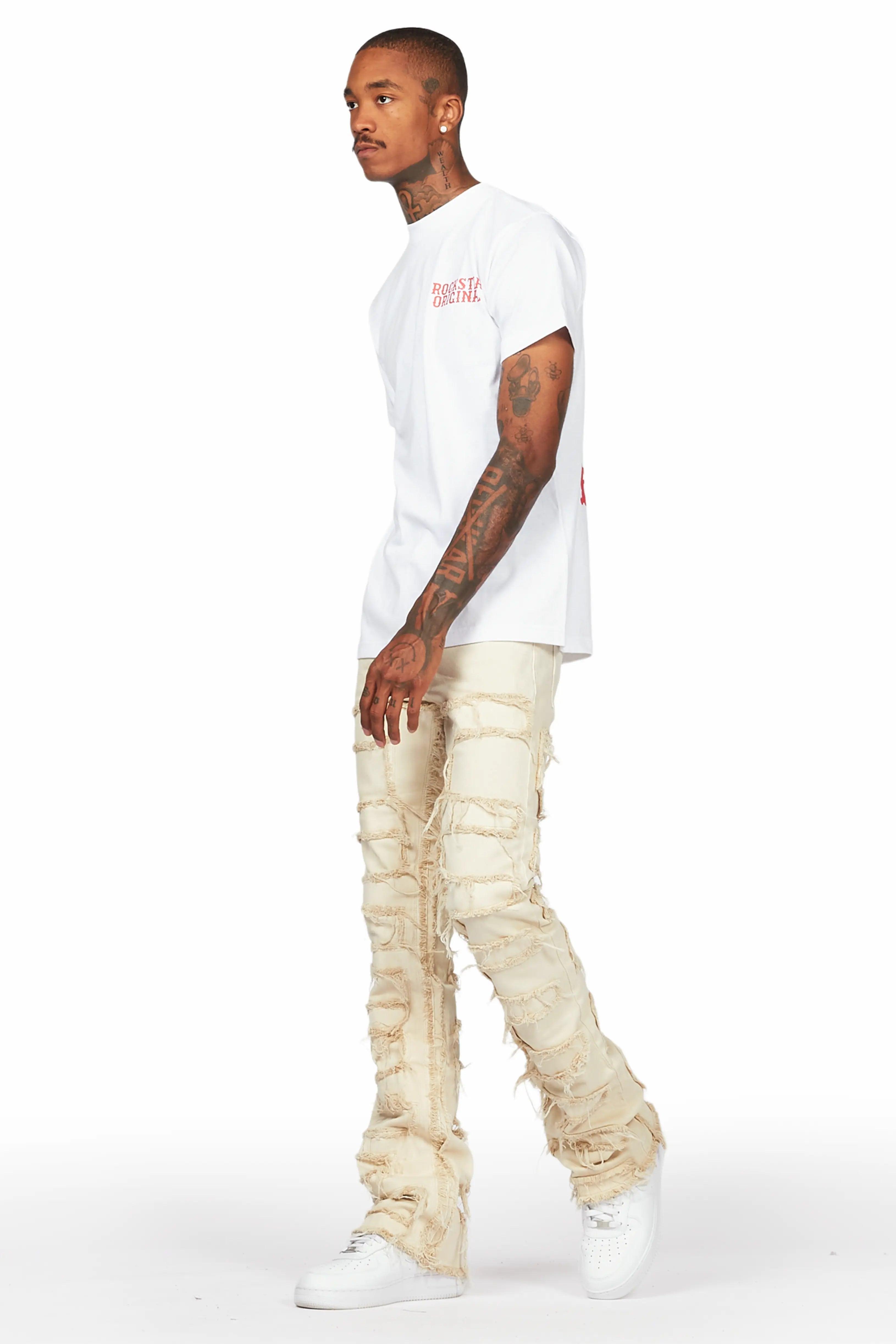 Posse White T-Shirt & Shake Beige Stacked Jean Bundle Male Product Image