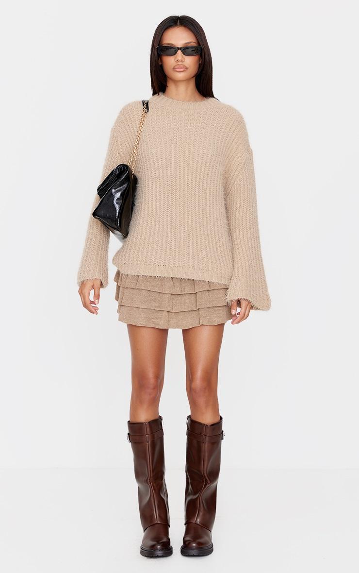 Taupe Textured Knit Rara Mini Skirt Product Image