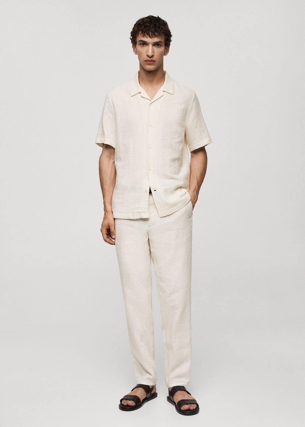 MANGO MAN - Regular fit seersucker cotton shirt off whiteMen Product Image