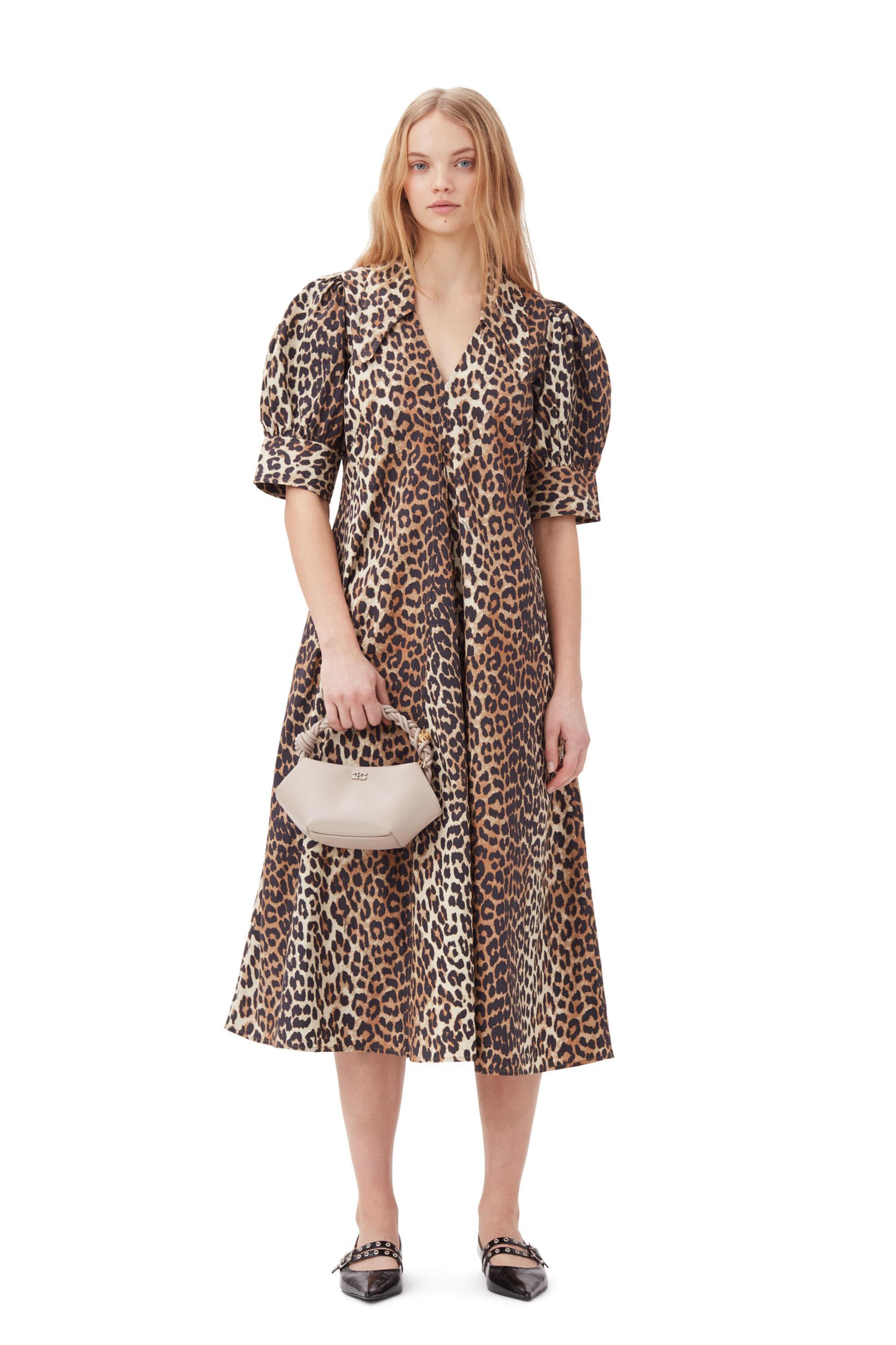 Leopard Cotton Poplin V-neck Maxi Dress Product Image