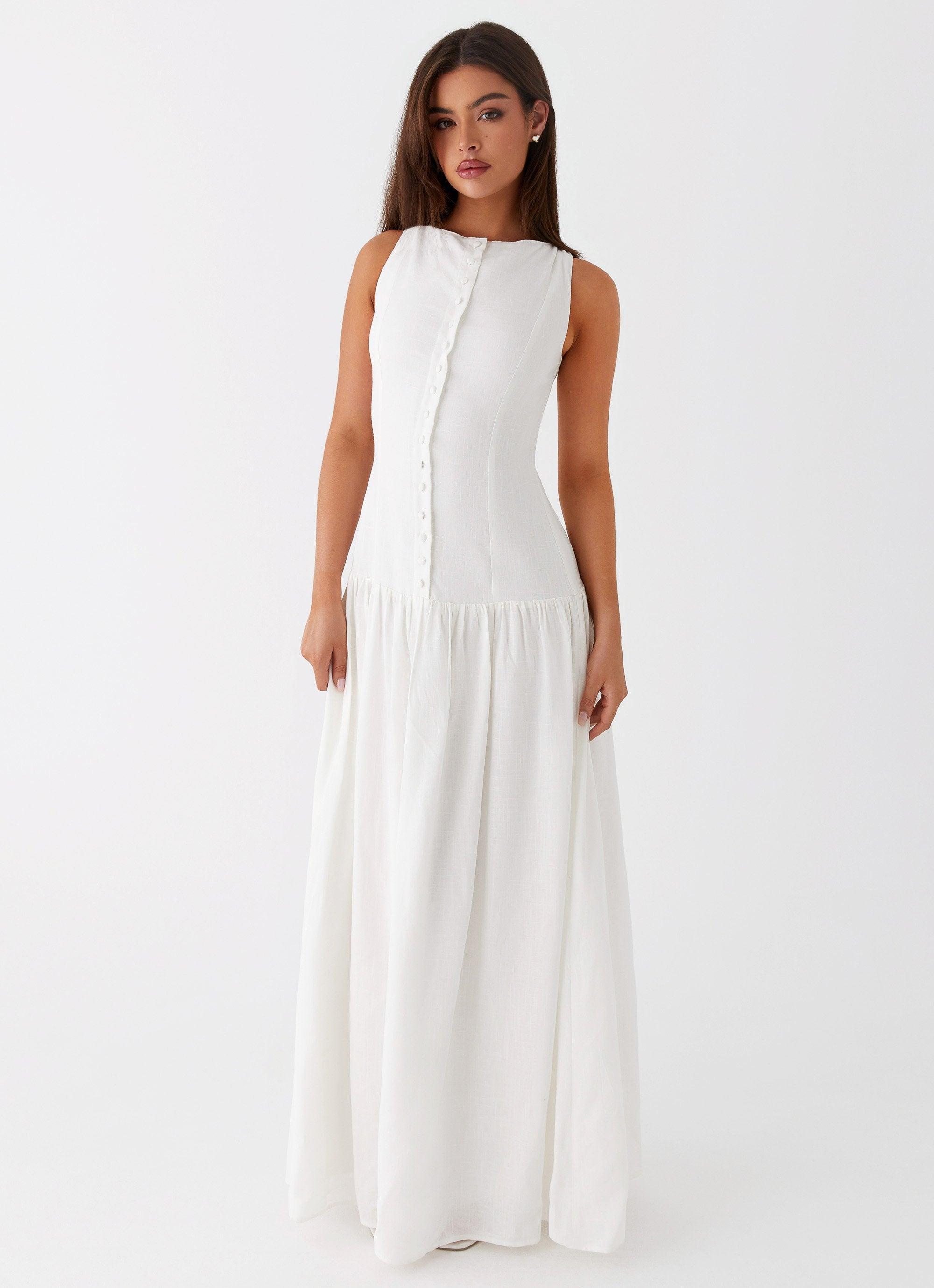 Meggie Linen Maxi Dress - White Product Image